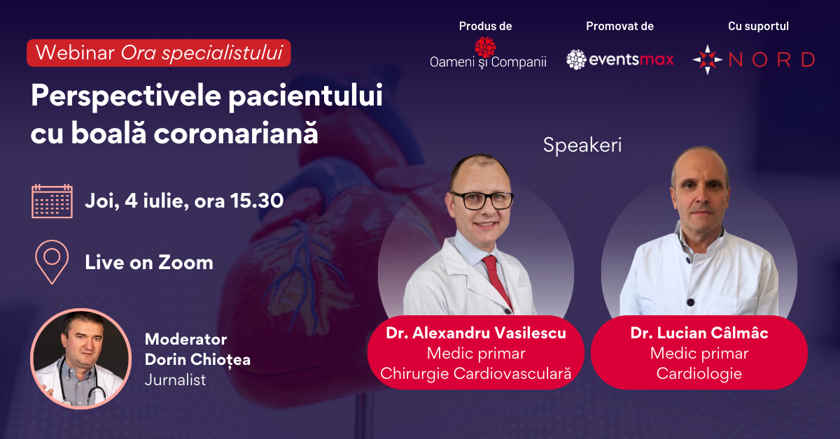 „Perspectivele pacientului cu boală coronariană”, tema celui de-al treilea webinar susținut de Centrul de Boli Cardiovasculare NORD